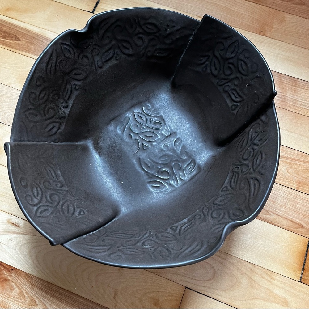 Large Dark Brown Embossed Ceramic Bowl